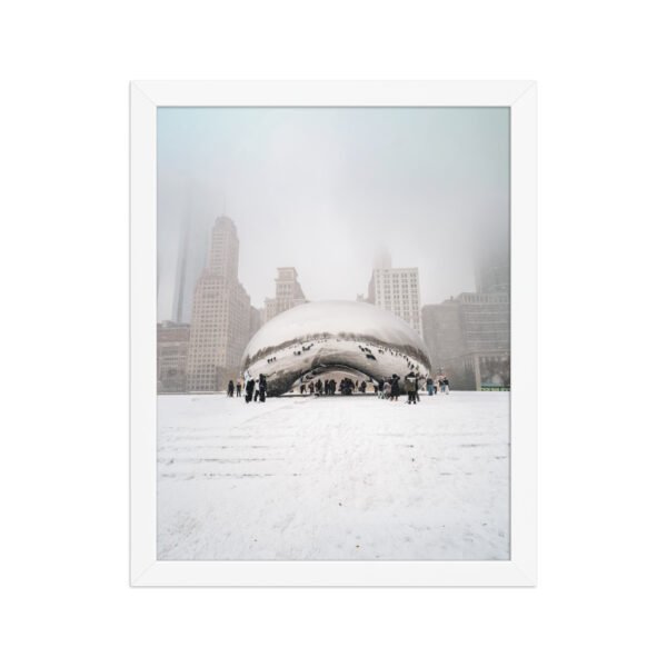 Chicago Snowy Cloud Gate Winter Enhanced Matte Paper Framed Poster