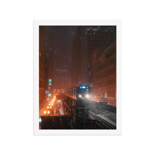 Chicago Snowy Night L Train Enhanced Matte Paper Framed Poster