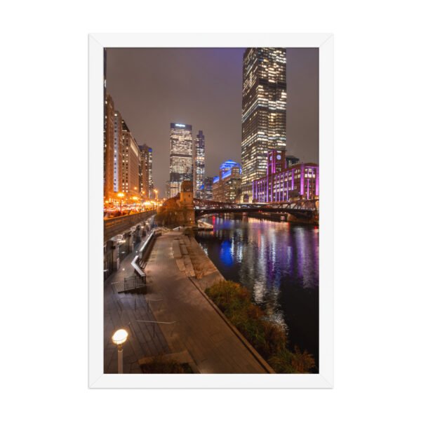 Chicago River Night City Lights Enhanced Matte Paper Framed Poster