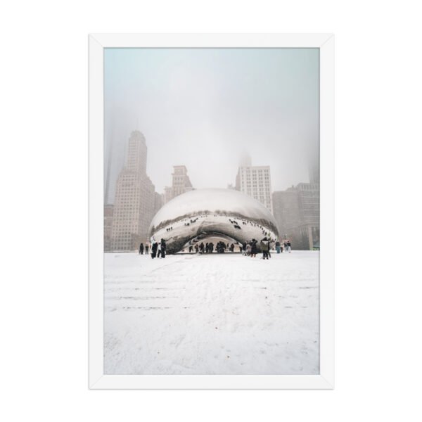 Chicago Snowy Cloud Gate Winter Enhanced Matte Paper Framed Poster