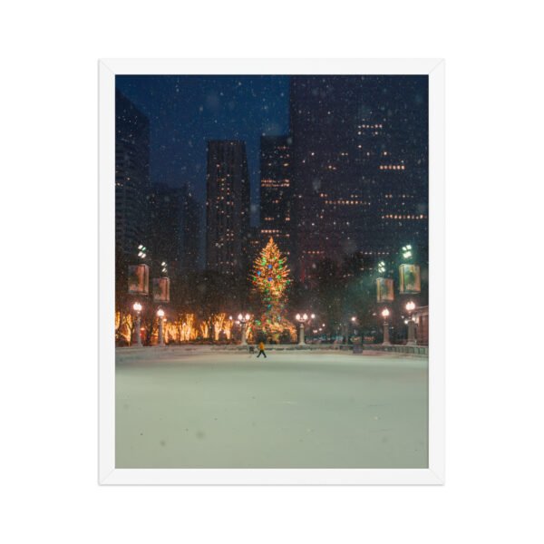 Chicago Winter Christmas Tree Night Enhanced Matte Paper Framed Poster
