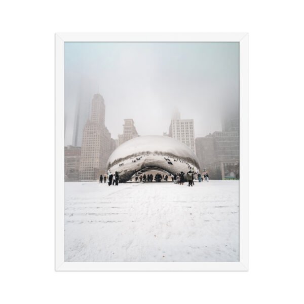 Chicago Snowy Cloud Gate Winter Enhanced Matte Paper Framed Poster