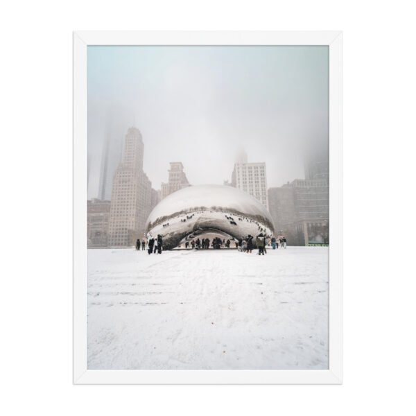 Chicago Snowy Cloud Gate Winter Enhanced Matte Paper Framed Poster