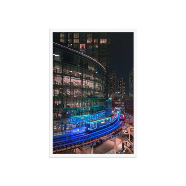 Chicago Neon L Train Night Enhanced Matte Paper Framed Poster