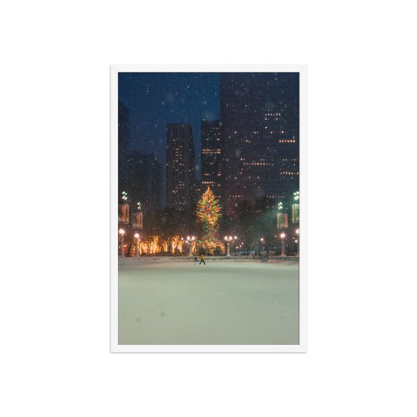 Chicago Winter Christmas Tree Night Enhanced Matte Paper Framed Poster