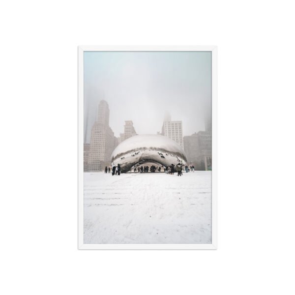 Chicago Snowy Cloud Gate Winter Enhanced Matte Paper Framed Poster