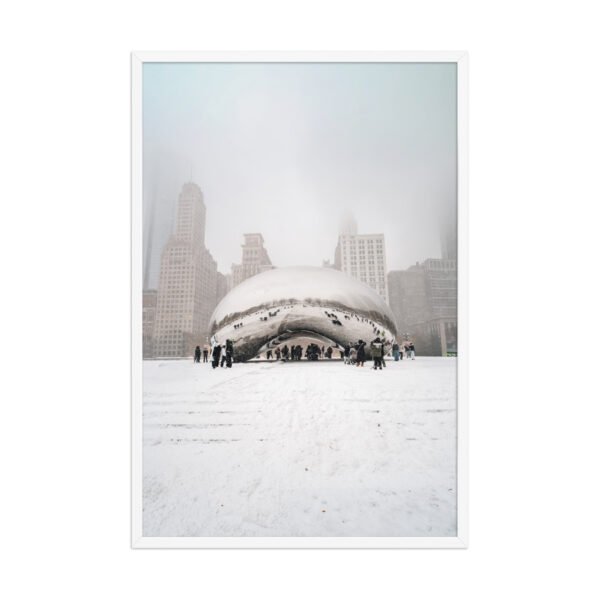 Chicago Snowy Cloud Gate Winter Enhanced Matte Paper Framed Poster
