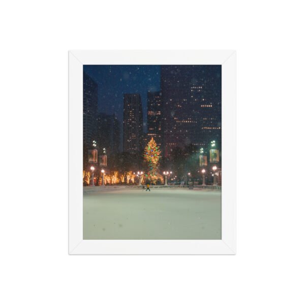 Chicago Winter Christmas Tree Night Enhanced Matte Paper Framed Poster