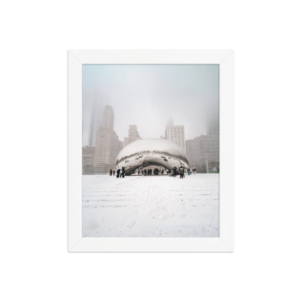 Chicago Snowy Cloud Gate Winter Enhanced Matte Paper Framed Poster