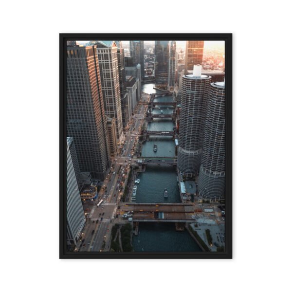 Chicago River Bridges Framed Canvas