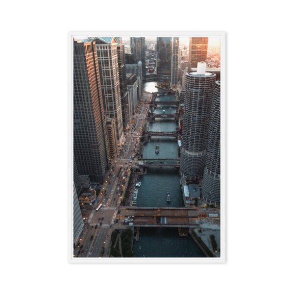 Chicago River Bridges Framed Canvas