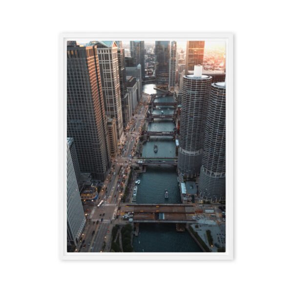 Chicago River Bridges Framed Canvas