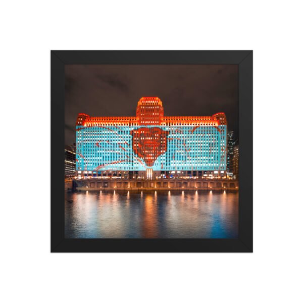 Chicago Merchandise Mart Bears Night Enhanced Matte Paper Framed Poster