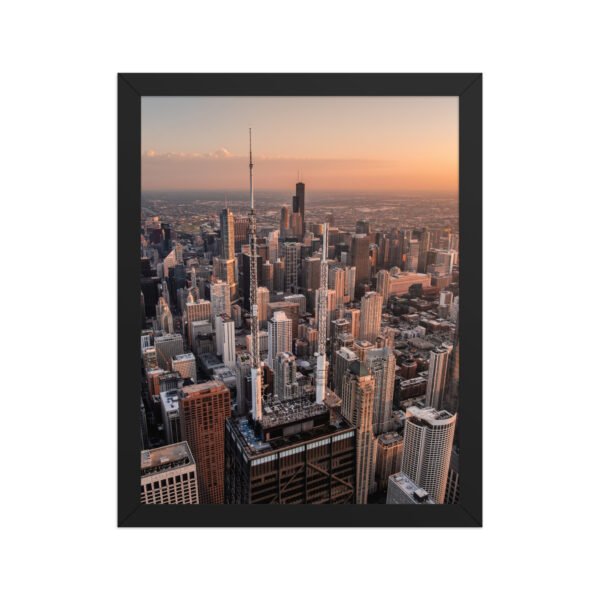 Chicago Sunset Skyline Enhanced Matte Paper Framed Poster