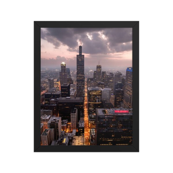 Chicago Twilight Skyline Enhanced Matte Paper Framed Poster