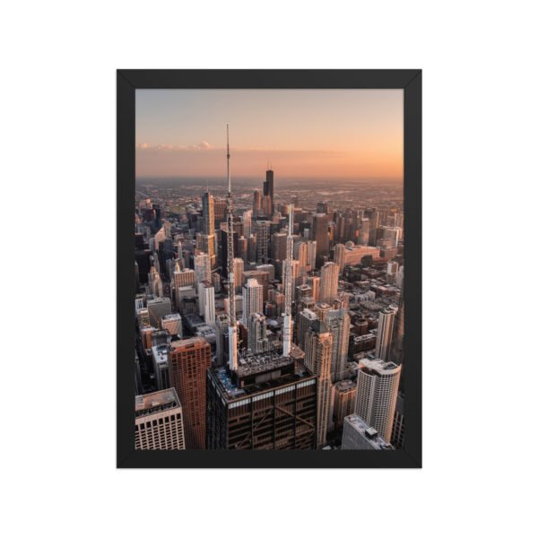 Chicago Sunset Skyline Enhanced Matte Paper Framed Poster