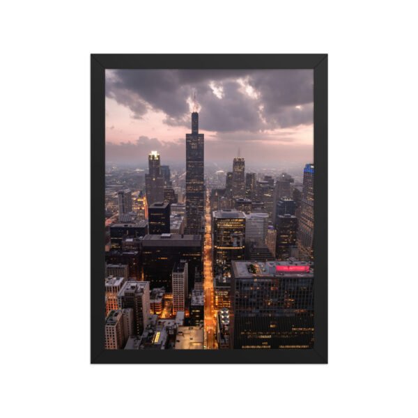 Chicago Twilight Skyline Enhanced Matte Paper Framed Poster