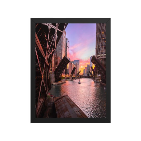 Chicago River Sunset Enhanced Matte Paper Framed Poster