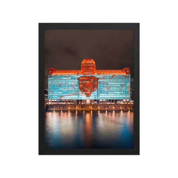 Chicago Merchandise Mart Bears Night Enhanced Matte Paper Framed Poster