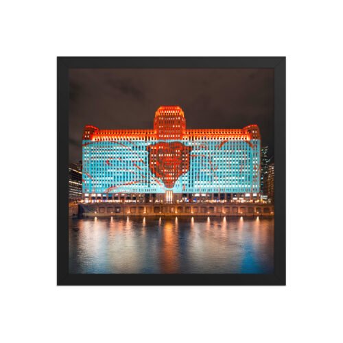 Chicago Merchandise Mart Bears Night Enhanced Matte Paper Framed Poster
