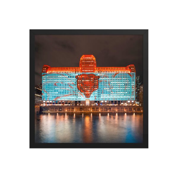 Chicago Merchandise Mart Bears Night Enhanced Matte Paper Framed Poster
