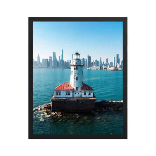 enhanced-matte-paper-framed-poster-in-black-16x20-front-695e40c3f1866.jpg Chicago Harbor Lighthouse Enhanced Matte Paper Framed Poster