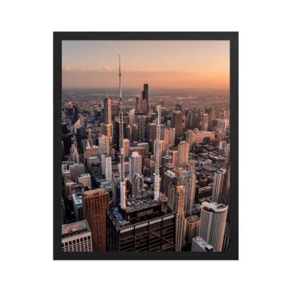 Chicago Sunset Skyline Enhanced Matte Paper Framed Poster