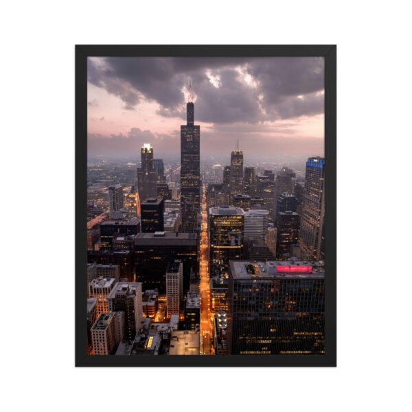 Chicago Twilight Skyline Enhanced Matte Paper Framed Poster