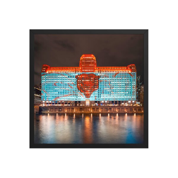 Chicago Merchandise Mart Bears Night Enhanced Matte Paper Framed Poster