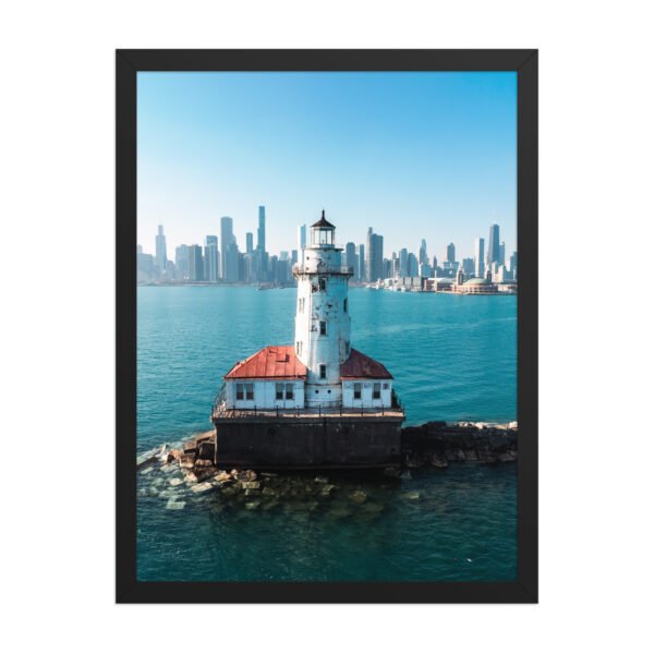enhanced-matte-paper-framed-poster-in-black-18x24-front-695e40c3f1959.jpg Chicago Harbor Lighthouse Enhanced Matte Paper Framed Poster