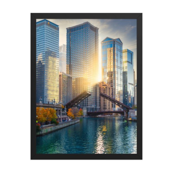 Chicago River Golden Hour Enhanced Matte Paper Framed Poster