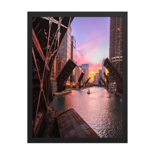 Chicago River Sunset Enhanced Matte Paper Framed Poster