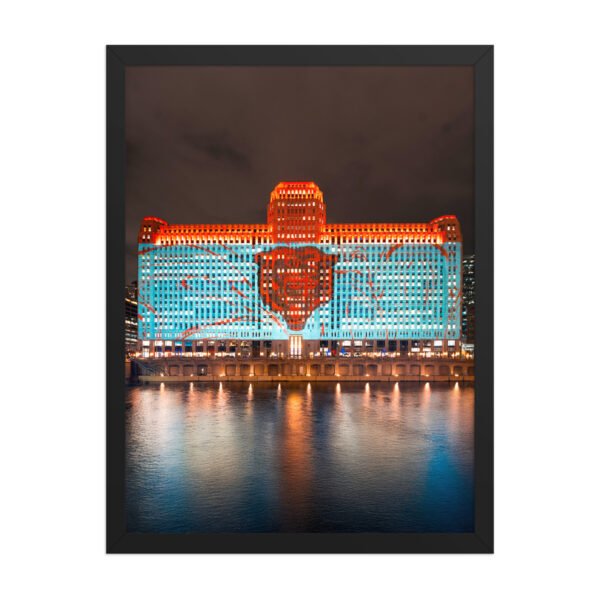 Chicago Merchandise Mart Bears Night Enhanced Matte Paper Framed Poster
