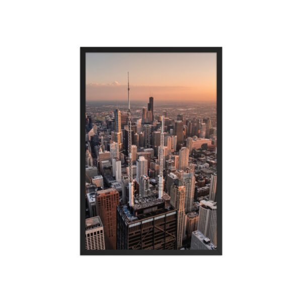 Chicago Sunset Skyline Enhanced Matte Paper Framed Poster