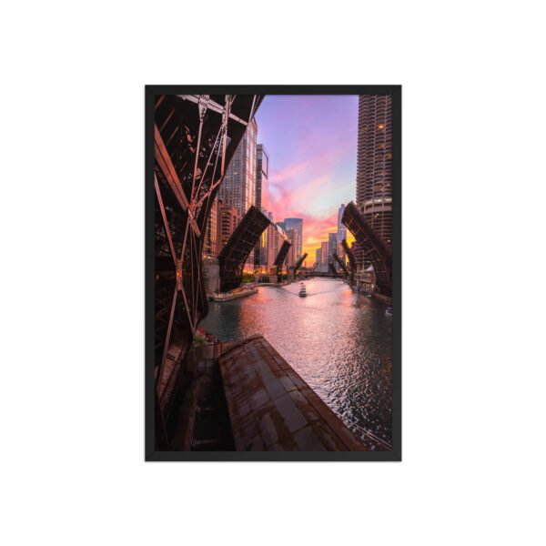 Chicago River Sunset Enhanced Matte Paper Framed Poster