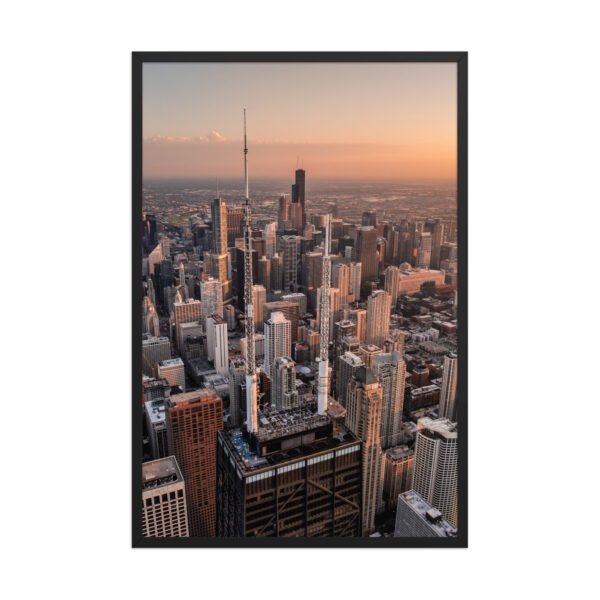 Chicago Sunset Skyline Enhanced Matte Paper Framed Poster