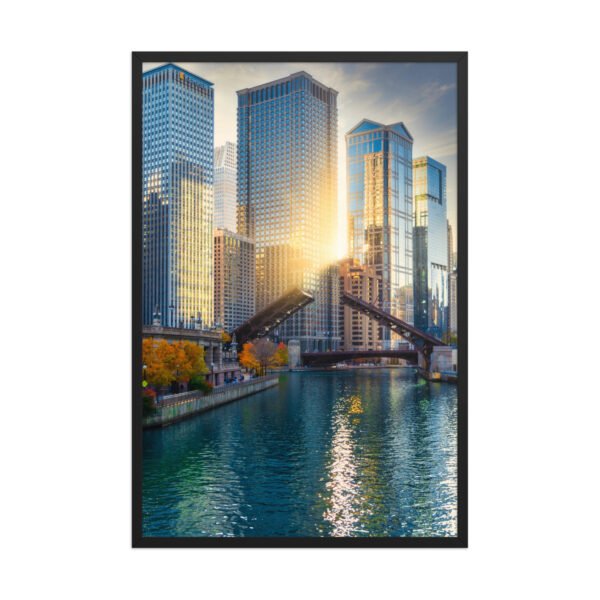Chicago River Golden Hour Enhanced Matte Paper Framed Poster