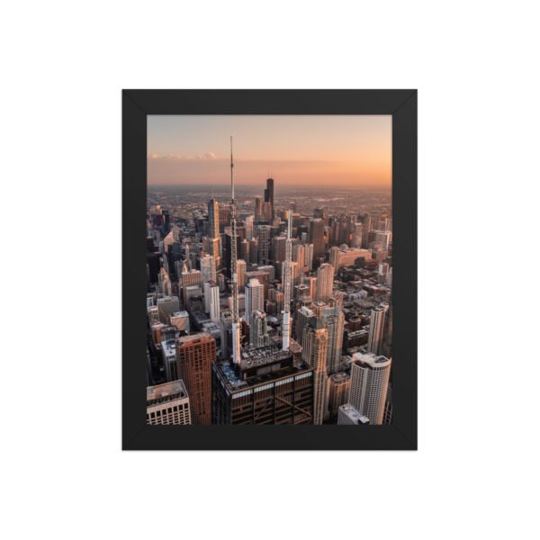 Chicago Sunset Skyline Enhanced Matte Paper Framed Poster