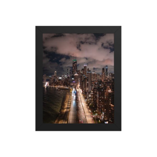 Chicago Lake Shore Drive Night Skyline Enhanced Matte Paper Framed Poster