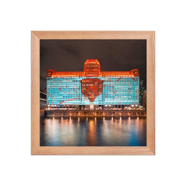 Chicago Merchandise Mart Bears Night Enhanced Matte Paper Framed Poster