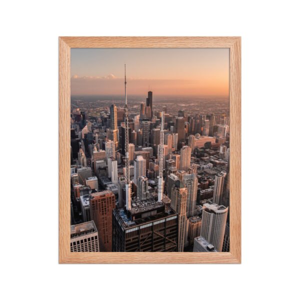 Chicago Sunset Skyline Enhanced Matte Paper Framed Poster
