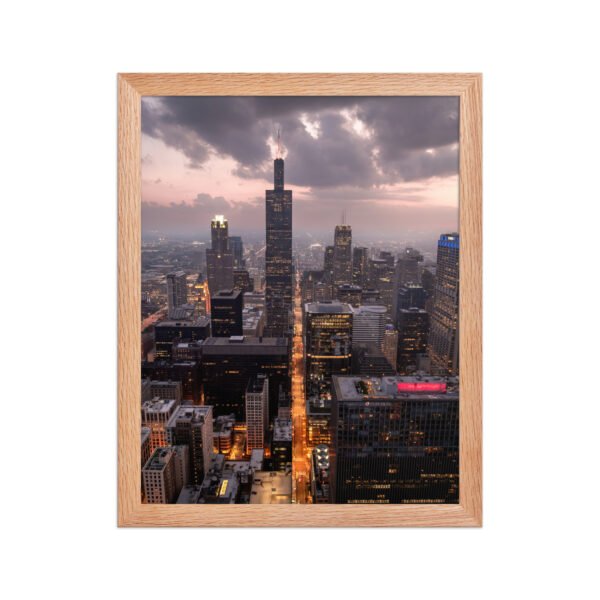 Chicago Twilight Skyline Enhanced Matte Paper Framed Poster