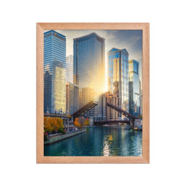 Chicago River Golden Hour Enhanced Matte Paper Framed Poster
