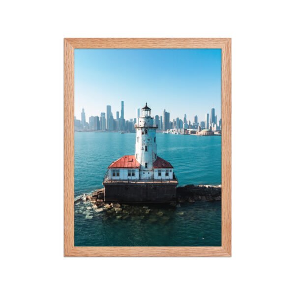 enhanced-matte-paper-framed-poster-in-red-oak-12x16-front-695e40c3f1da8.jpg Chicago Harbor Lighthouse Enhanced Matte Paper Framed Poster