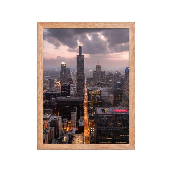 Chicago Twilight Skyline Enhanced Matte Paper Framed Poster