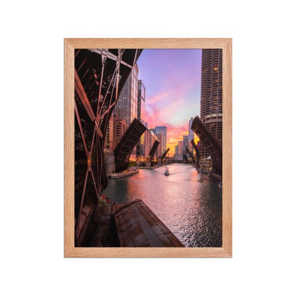 Chicago River Sunset Enhanced Matte Paper Framed Poster