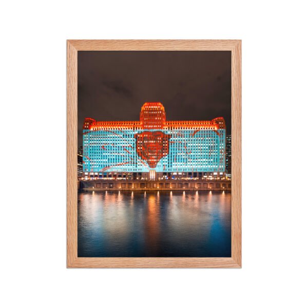 Chicago Merchandise Mart Bears Night Enhanced Matte Paper Framed Poster