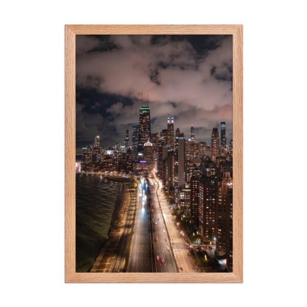 Chicago Lake Shore Drive Night Skyline Enhanced Matte Paper Framed Poster