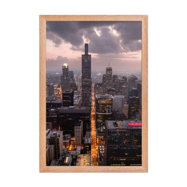 Chicago Twilight Skyline Enhanced Matte Paper Framed Poster