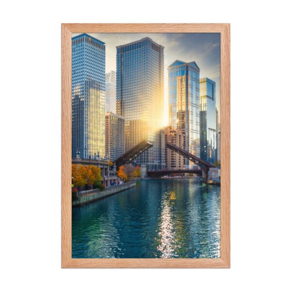 Chicago River Golden Hour Enhanced Matte Paper Framed Poster